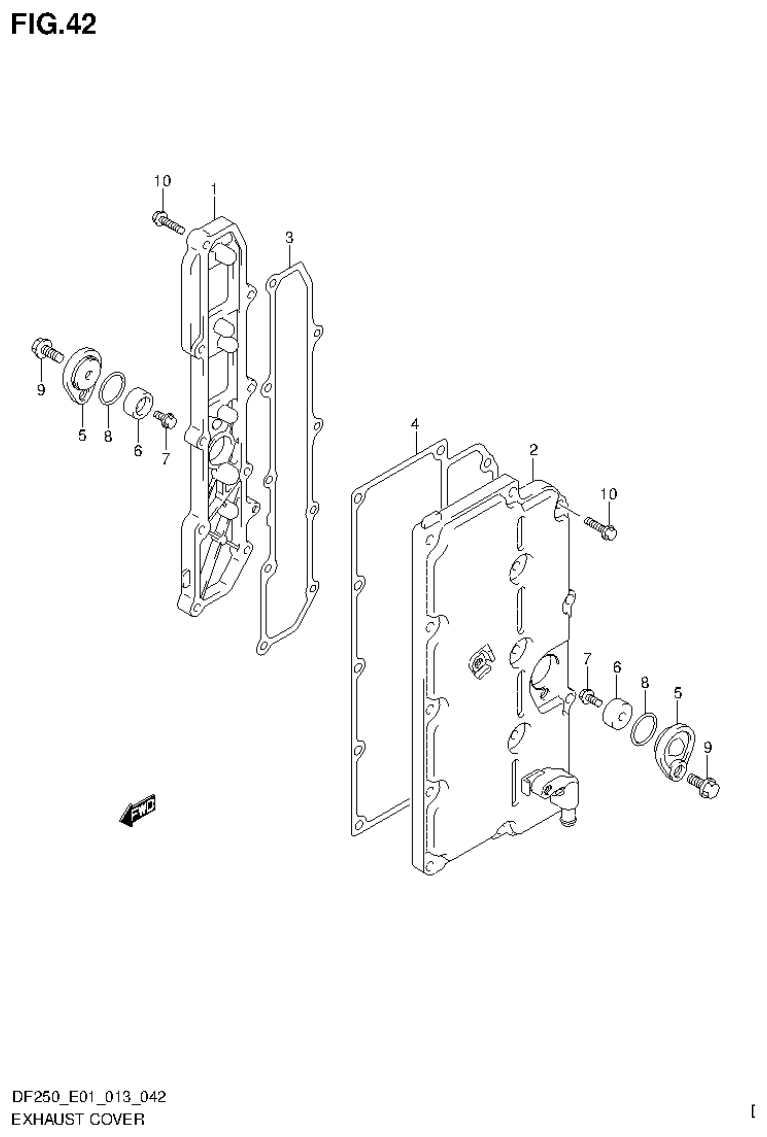Suzuki DF200T, DF200Z, DF225T, DF225Z, DF250T, DF250Z EXHAUST COVER parts diagram
